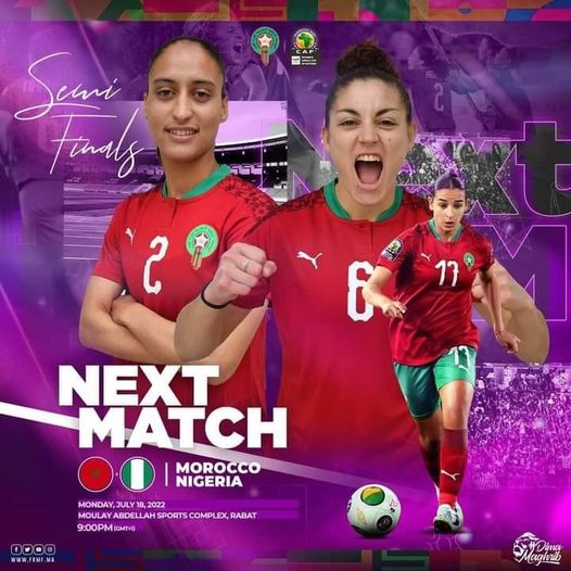  كل التوفيق لنواعم المنتخب المغربي لكرة القدم، في مواجهتهن الليلة، لمنتخب قوي وشرس إسمه نيجيريا، برسم نصف نهائي أمم إفريقيا